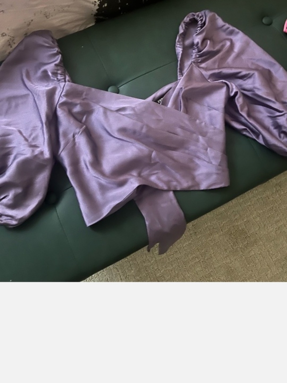 Lilac Purple Express Puff-Sleeve Satin Blouse Crop Top With Back Tie Women's